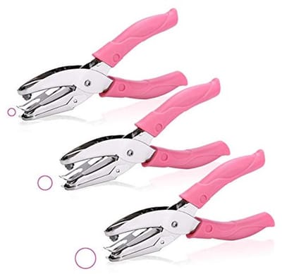Papierperforator Set - Enkele Perforatie - Hobby en Kantoor - Met Opvangbakje - 3 Verschillende Maten - Zilver en Roze