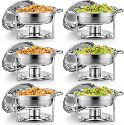 Ronde Voedselwarmer - Buffetschaal Set - Gerechten Warm Houden - Stapelbaar Ontwerp - 6 Stuks 5 Liter - Roestvrij Staal