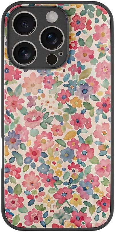 Hoesje geschikt voor Apple iPhone 16 Pro - Pastel garden - Multi - TPU luxe case (glossy toplaag) - Bloemen - Hardcase backcover zwart