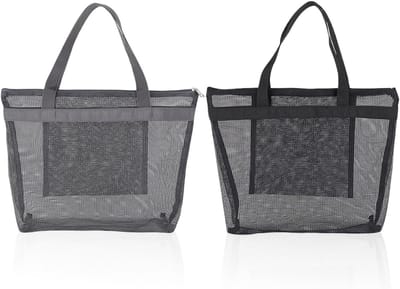 Dailygoods- Strandtas Ademend - 2-delige Nettas - Draagbare Reistas - Geschikt voor Strand/ zwembad - Polyester - 28 x 10 x 27 cm - Opbergtas