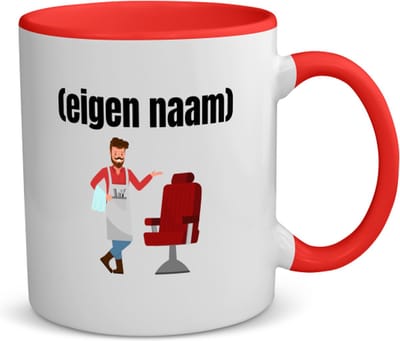 Akyol - kapper met eigen naam koffiemok - theemok - rood - Kapper - iemand die kapper is - barbershop - cadeau - verjaardag - zelf gepersonaliseerd - 350 ML inhoud