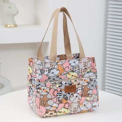 Sac à lunch imprimé dessin animé mignon Sac bento isotherme grande capacité Sac isotherme à main pour l'école, le travail, les voyages et les pique-niques Utilisation pratique