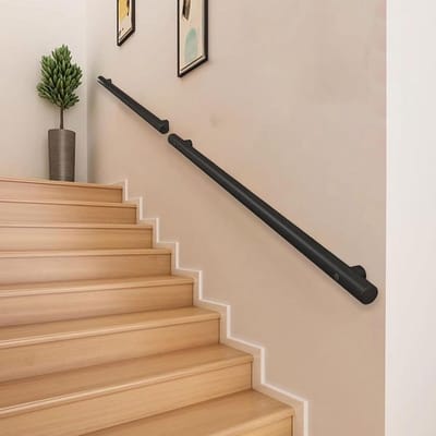Trapleuning Metaal - Handgreep Wandmontage - Veiligheid Binnenshuis - Buisdiameter 5.1cm - 300cm - Zwart