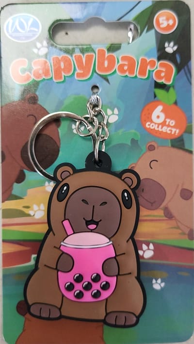 Sleutelhanger capybara capibara met bubble tea roze