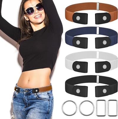 Gesploze Riem - 4 Stuks Gespvrije & Elastische Riem Voor Dames & Heren - Elastische Riem - Elastische Riem Zonder Gesp - 3cm Breed - Elastische Broekriem Zonder Gesp - Riem Zonder Gesp - Gespvrije Riem - Zwangerschapsriem - Riem Zonder Gaatjes