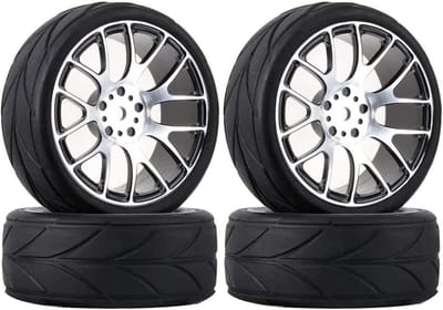 4x RC Auto Banden en Wielen Set 64mm Rubber met Aluminium Velgen voor 1/10 Toerwagen Raceauto