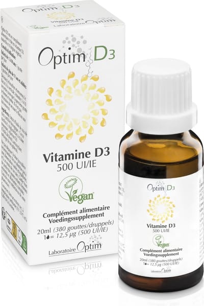 Optim D3 - Vitamine D druppels kind & volwassenen olie - 500 UI/EI per druppel drops - Vegan plantaardig vitamine d3 druppels baby 12 maand - Natuurlijke kokosolie met een goede smaak