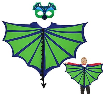 Dinosauruskostuum voor Kinderen - Dinosaurusvleugels en Masker voor Cosplay en Halloween, Groene Drakencape voor Jongens, Verkleedkleding 3-9 Jaar