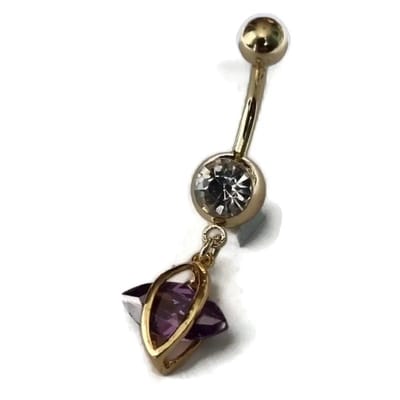 Aramat Jewels | Piercings | Navelpiercing met Paarse Zirkonia Goudkleur | | | |10mm | Staal | Volwassenen | Verkleurd niet
