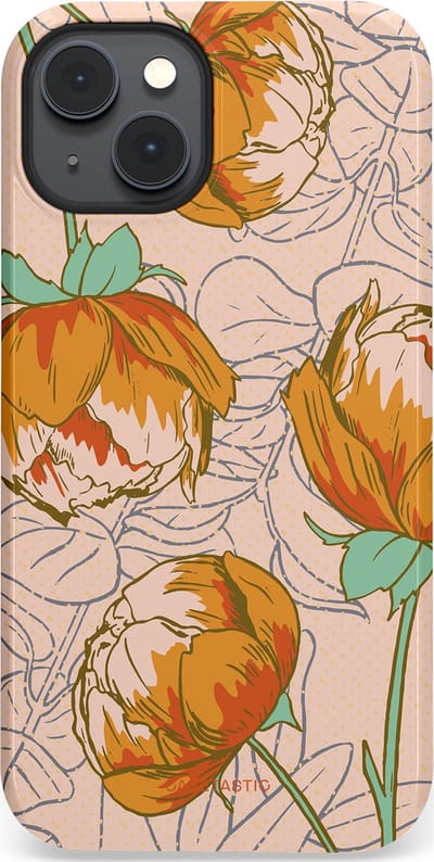 Casetastic hoesje geschikt voor Apple iPhone 14 Plus - MagSafe - Dubbellaagse bescherming - Lente pioenroos - Fashion Case - Zand Zilver Okergeel Terracotta