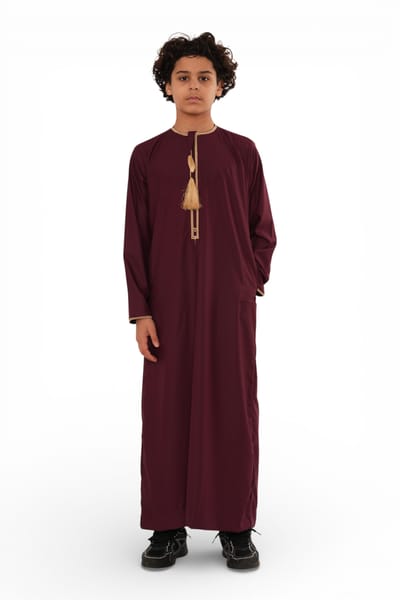 Kinderen jongens Ramadan Bourgondië rood Marokkaanse Thobe Robe Emirati Eid Jubba-TT-003