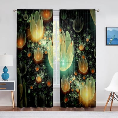 Lotusbloem met Rozige Bloemblaadjes Waterlelie Groene Tule Gordijnen voor Woonkamer Slaapkamer Keuken Chiffon Doorzichtig Gordijn Gordijnen 1 PCS W100XH250cm&Grommet Top