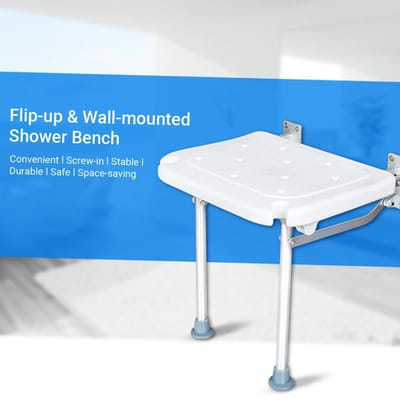 Banc de douche pliant relevable à visser siège de bain chaise tabouret de salle de bain mural avec pieds antidérapants trous de drainage white