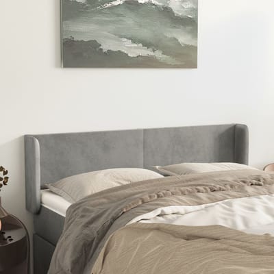 vidaXL - Hoofdbord - met - randen - 147x16x78/88 - cm - fluweel - lichtgrijs