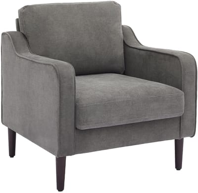 Linnen Eenzitsbank - Fauteuil Comfortabel met Armleuning en Kussen - Gestoffeerd Bank met Houten Poten - Sterk tot 130kg geschikt voor Woonkamer - Grijs