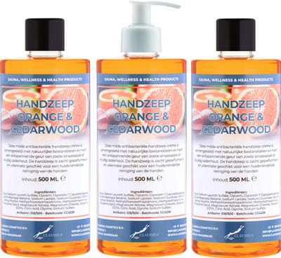 Handzeep Sweet Orange & Cedarwood 500 ml - set van 3 stuks - met gratis pomp - Voordeelverpakking