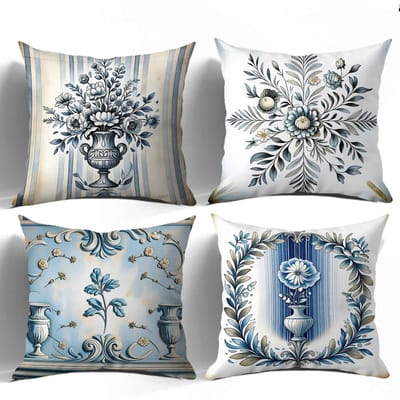 Blauw en wit porselein bloemenprint kussenhoes Korte pluche Geschikt voor woonkamer slaapkamers banken sierkussenhoes 35x35cm