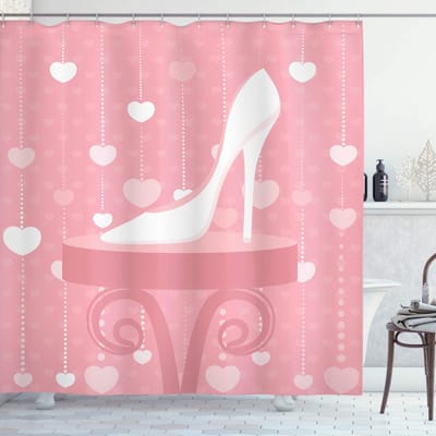ABAKUHAUS Douchgordijn – High Heels ontwerp – Blassrosa Rose 175x240 cm