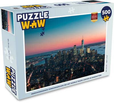 Puzzel Indrukwekkende zonsondergang bij het World Trade Center in Manhatten - Legpuzzel - Puzzel 500 stukjes