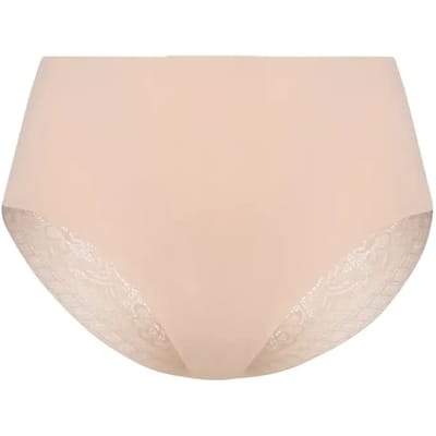 Bye Bra Midi Brief Kanten Mid Rise Naadloos Ondergoed, Zachte Tule Stretch Polyamide Elastaan ​​Ademend Comfort, Beige & Zwart (Beige, S)