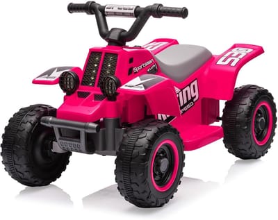 HOERFURIY-Elektrische kinderauto-Elektrische quad voor kinderen 6V, auto met ledverlichting en muziek, 1,8 km/u met claxon, start met één knop, ATV voor kinderen vanaf 3 jaar, magenta