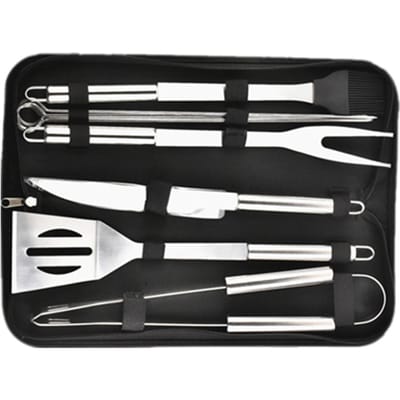 RVS BBQ Gereedschapsset BBQ Grill Accessoires Set Barbecue Gereedschap voor Buiten Binnen Grillen Oxford Tas 9 Stuks black