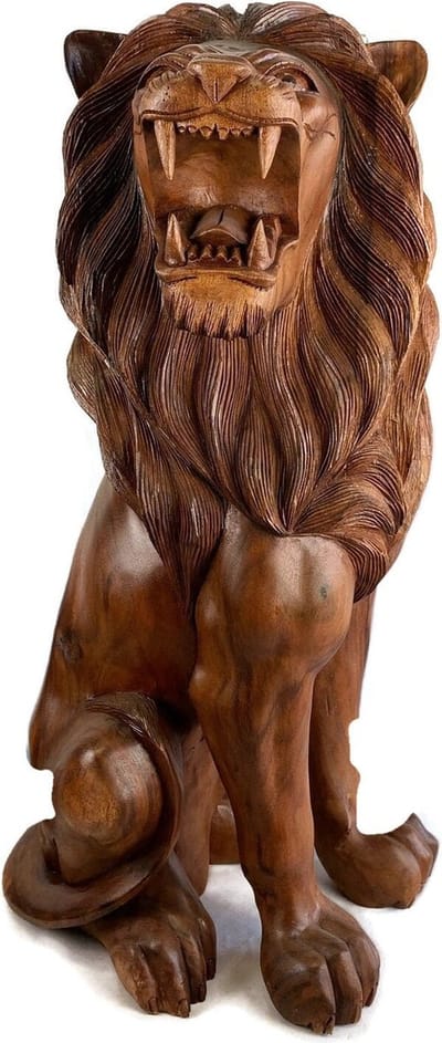 houten beeld / hout leeuw / houten zittende leeuw / houten figuur / houten handgemaakte beeld /