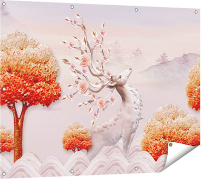 Gards Tuinposter 3D Illustratie Hert - Abstract - 120x90 cm - Tuindoek - Tuindecoratie - Wanddecoratie buiten - Tuinschilderij