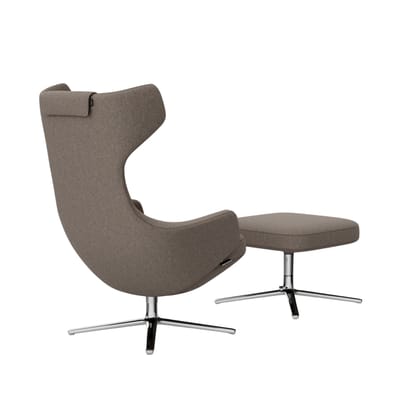 Vitra Grand Repos Fauteuil & Ottoman - gepolijst aluminium - Cosy2 kruissteek 02 fossiel - Zithoogte 45 cm