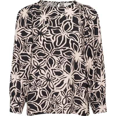 Blouse met lange mouwen Regular fit Black / Light Beige Flower floral