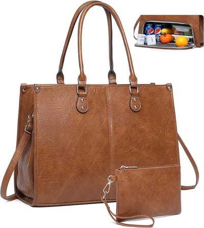 Grote Dames Werktas met Kleine Portemonnee - Vintage Imitatieleer Laptop Schoudertas - Waterbestendige Forenzen Handtas voor Kantoor School Picknick