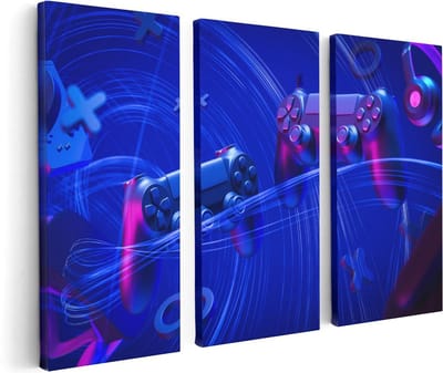 Artaza Canvas Schilderij Drieluik Twee Gaming Controllers - Gamen - 120x80 - Foto Op Canvas - Canvas Print