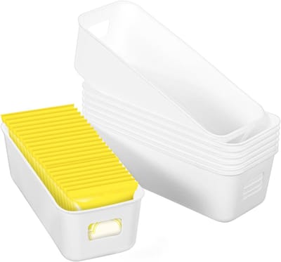 Set van 8 Plastic Opbergdozen - Rechthoekige Organiser voor Huishoudelijke Organisatie - Opbergmanden en Bins voor Keuken, Badkamer en Kantoor (8,5 x 3,5 x 2,8 cm)