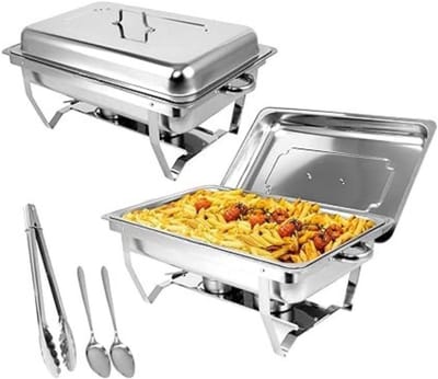 Thuys – Buffetwarmer – Warmhoudplaat – Set 9L Roestvrijstalen Verwarmingsbak – 62 x 30 x 35cm – Zilver