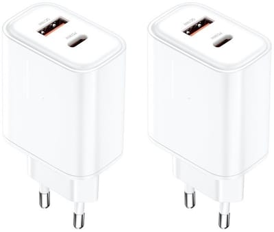2 stuks OneOne 36W snellader met 2 poorten. USB C en USB A poort. Witte Quick Charge / PD PPS lader. GAN oplader adapter past op Samsung Galaxy M07, F07, M17, F17, Z TriFold, Tab A11 / A11+, Tab S11 / S11 Ultra, Tab S5e, Tab S6, Tab S7, Tab S8