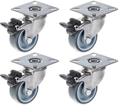 50 mm (2") roestvrijstalen zwenkwiel met grijze rubberen band, zwenkbaar met rem, draagvermogen 160 kg, set van 4