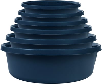 KADAX Matte plastic wasbak, kunststof kom, ronde spoelbak, robuuste waskom, huishoudwaterkom voor badkamer, multifunctionele kuip (marineblauw, 2 liter)