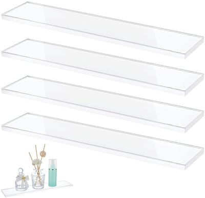 Dailygoods- Opbergplanken 4 Stuks - Transparant Acryl - Wandgemonteerde Planken - Organisatoren - Display Risers - 33 x 7,6 x 1 cm - Displayplanken