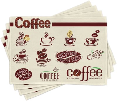 ABAKUHAUS koffie-placematten, ontwerp van abstracte elementen, tafeldecoratie uit kleurvaste stoffen voor eetkamer en keuken, beige, maroon, groen