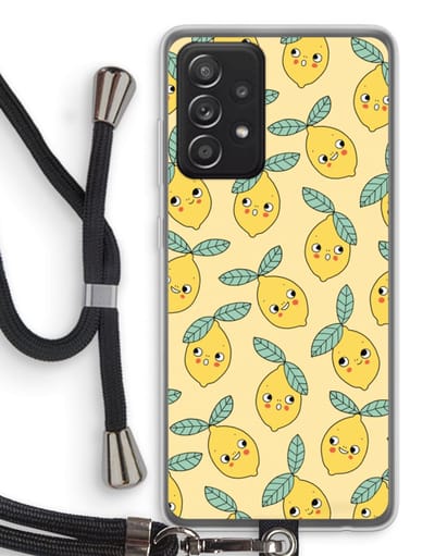 Hoesje met koord geschikt voor Samsung Galaxy A52 hoesje met Koord - Citroenen - Telefoonhoesje met Zwart Koord - Bescherming aan alle Kanten en Over de Schermrand