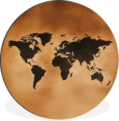 WallCircle - Wandcirkel - Muurcirkel - Wereldkaart - Bruin - Kaart - Aluminium - Dibond - 30x30 cm - Binnen en Buiten