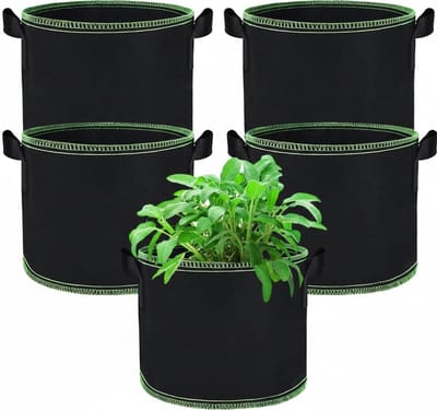 Famanu – Plantenzakken - 5-pack 27L/7 kweekzak - ademende kweekpotten van niet-geweven stof met handvatten voor planten - aardappelen - tomaten - groenten - radijzen - aardbeien (zwart)