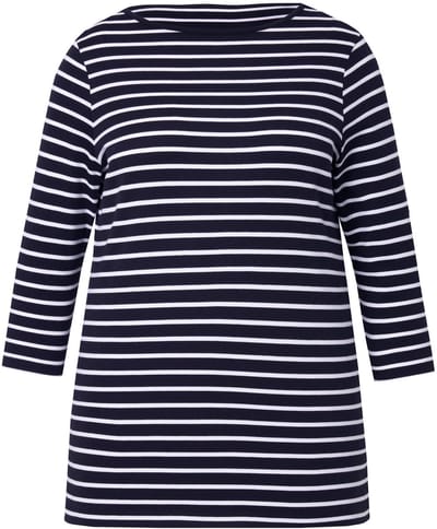 Angel of Style - Dames - T-shirt classic fit strepen 3/4-mouwen - Sneeuwwit - Maat 42