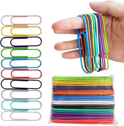 Grote Kleurige Paperclips, 30 Stuks, Jumbo Paperclips met Duidelijke Vinyl Coating voor Kantoor, School en Creatieve Projecten, 10 cm