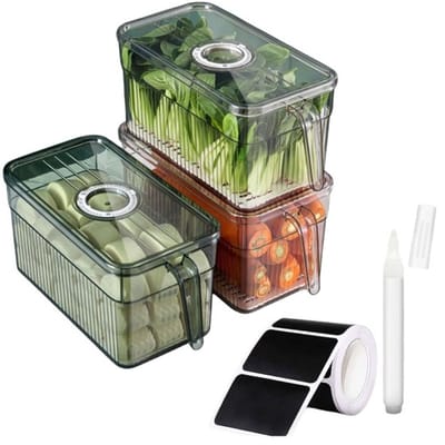Home & Marker - 3 Stuks - Koelkast Organizer Doorzichtig - Koelkast Bakjes - Opbergdoos - Koelkastorganizers - Lade Organizer - FRESHDISH