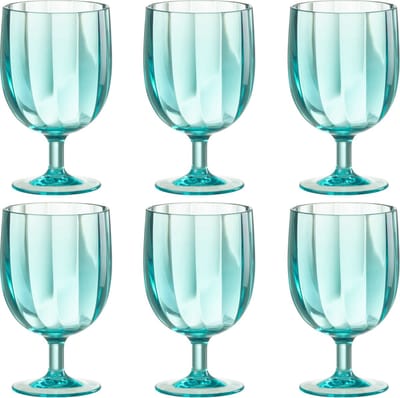 J-Line wijnglas - kunststof - blauw - 6 stuks