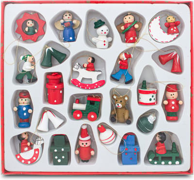 BRUBAKER 24-delige set kerstboomversieringen van hout, tot 4 cm grote figuren, handbeschilderd