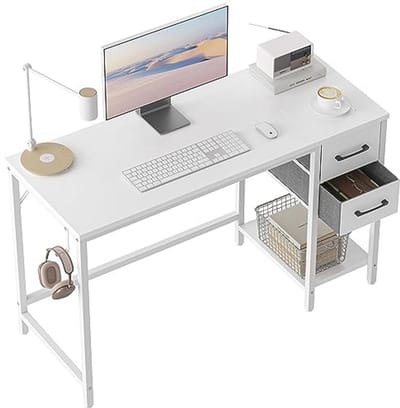 Modern Bureau met 2 Lades en Kabelgoot - 100 x 50 cm Omkeerbaar Desk voor Studeerkamer, Slaapkamer en Woonkamer