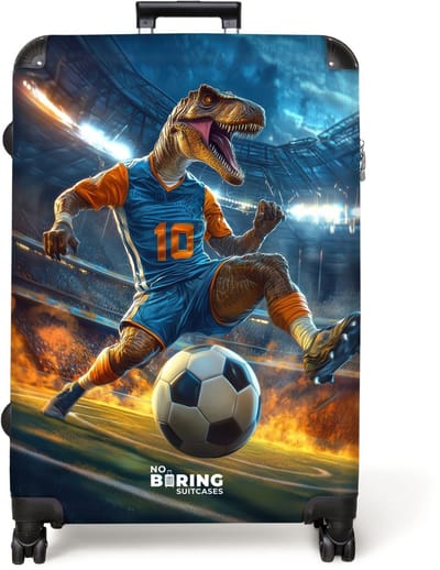 NoBoringSuitcases.com® - Koffer groot - Reiskoffer lichtgewicht - T-Rex als voetballer in vol stadion - Rolkoffer met 4 wielen - Grote trolley XL - 98 liter bagage