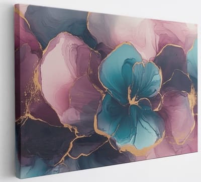 Saammp Canvas Schilderij - Bloemen in marmer - Abstract - 30x20 - Foto op canvas - Wanddecoratie - Muurdecoratie Woonkamer - Slaapkamer decoratie - Canvas Print